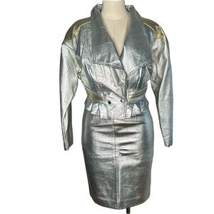 Vintage Euro Mond of California metallic leather Moto Jacket and skirt set